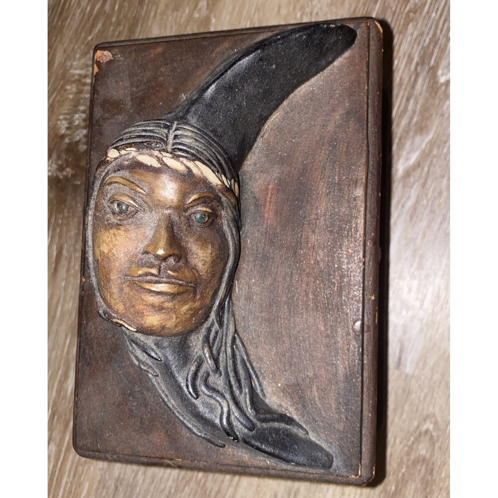 Vintage Handmade Peruvian Wood Jewelry Box with Woman and Moon Depiction